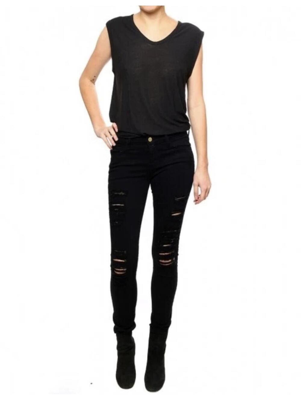 FRAME Le Skinny De Jeanne Black Distressed Skinny Jeans size 27